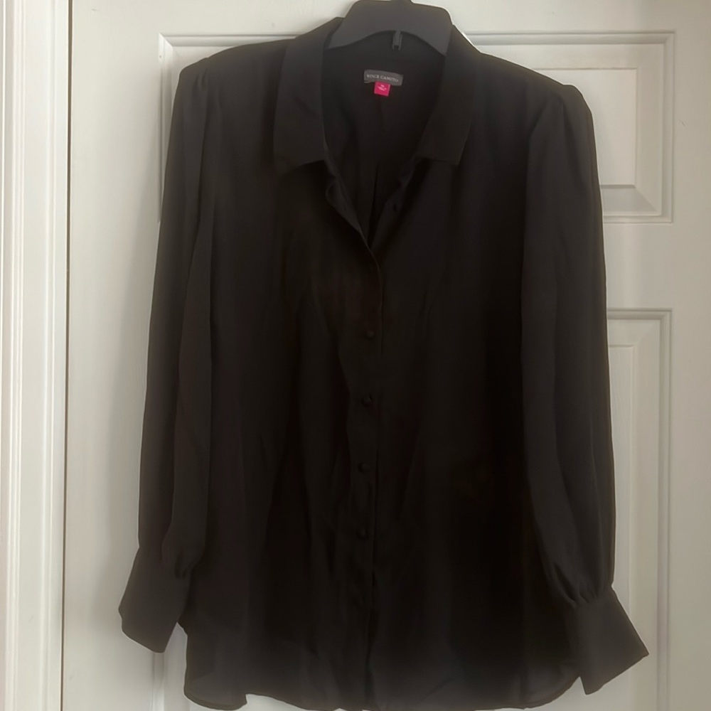 Vince Camuto button up blouse with shoulders pads Black